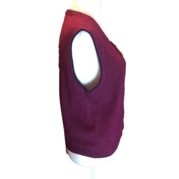 EASTBROOK Clothing Company Maroon w/ Black Trim Button Down Sweater Vest, Size M - Picture 5 of 8